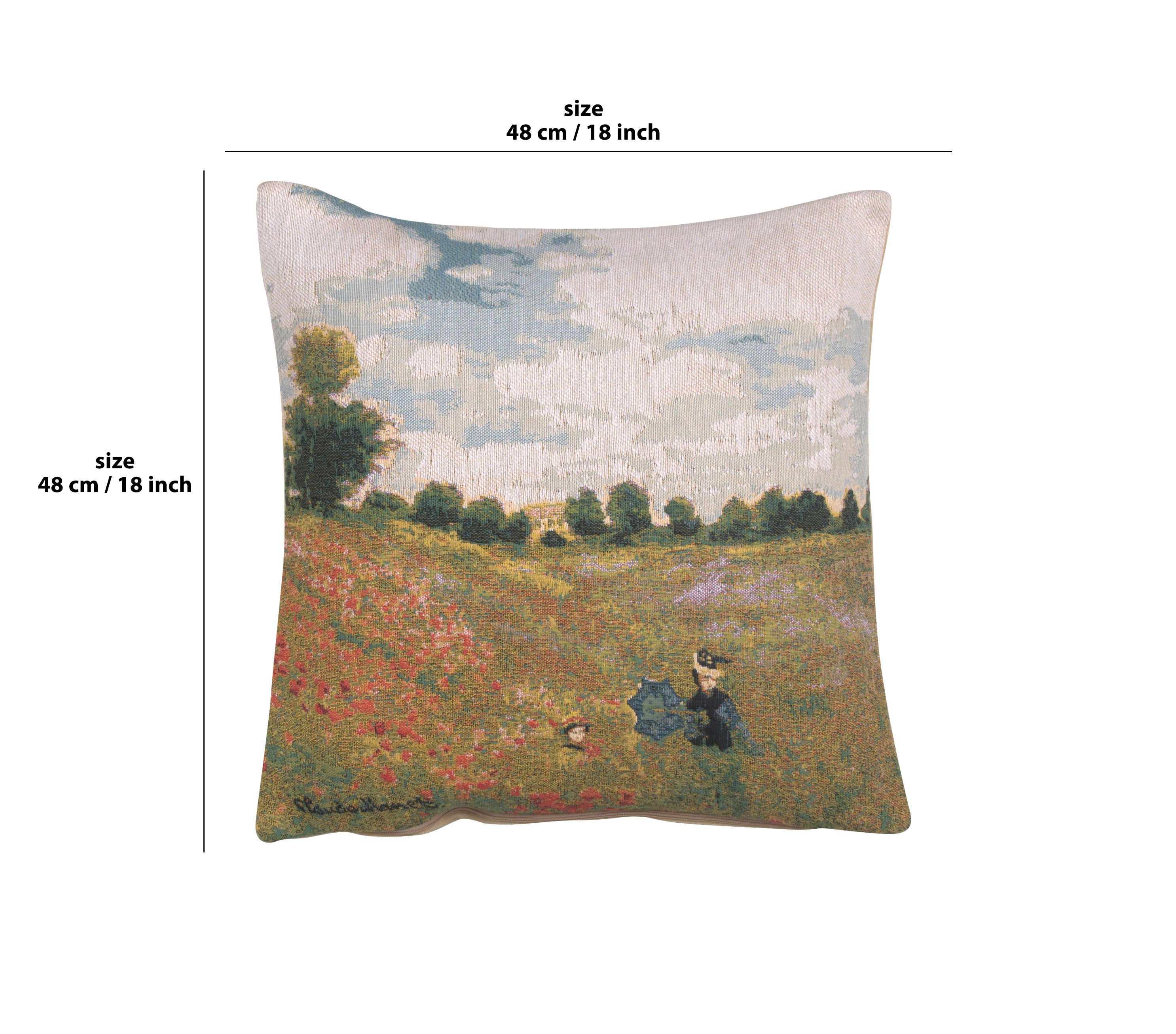 Monet's Poppy Field European Cushion Cover by Claude Monet