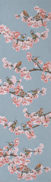 Passerines Branch Blue French Tapestry Table Runner