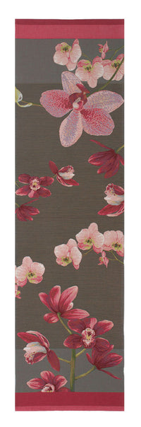 Pink Orchids Grey French Tapestry Table Runner