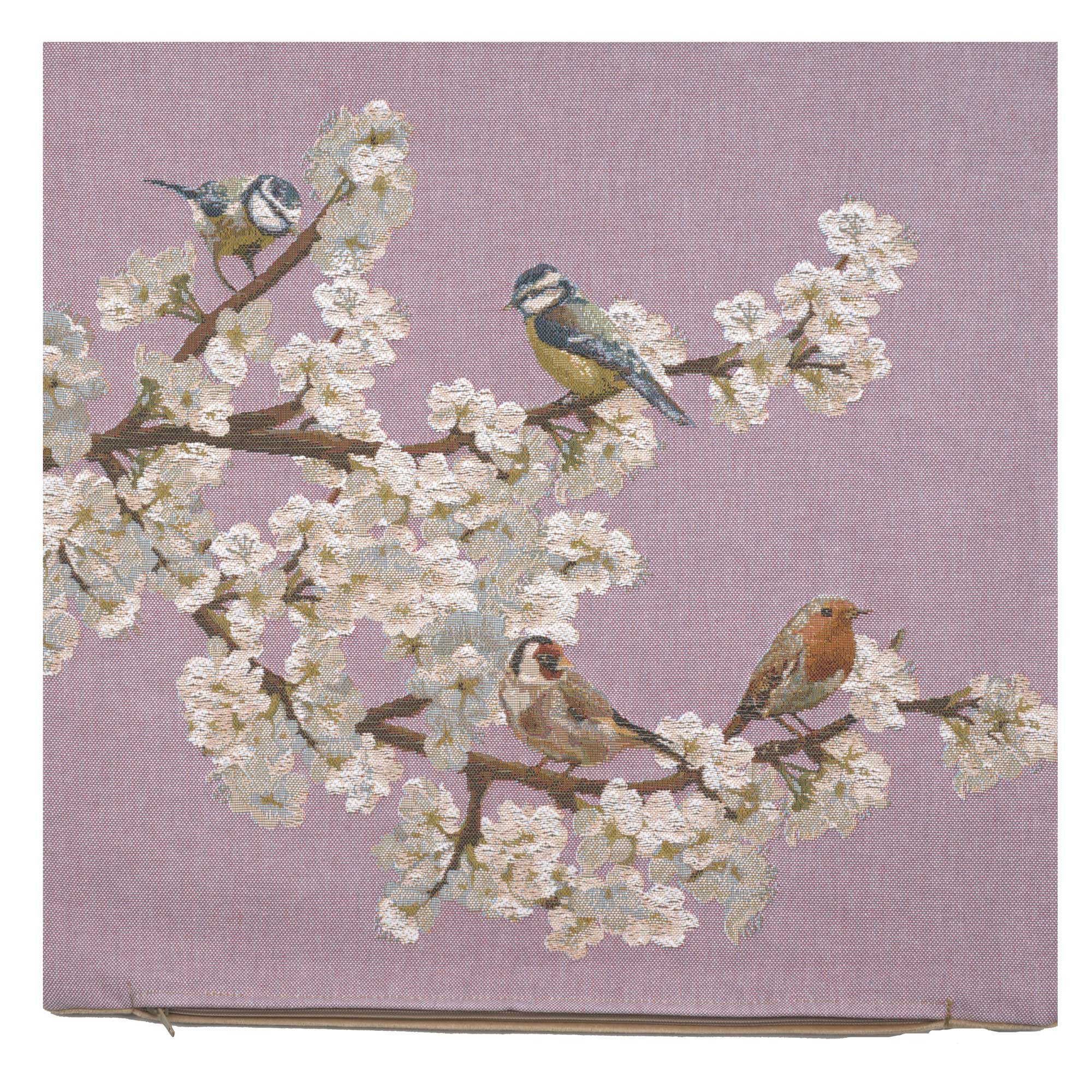 Passerines On Branch Pink  French Tapestry Cushion