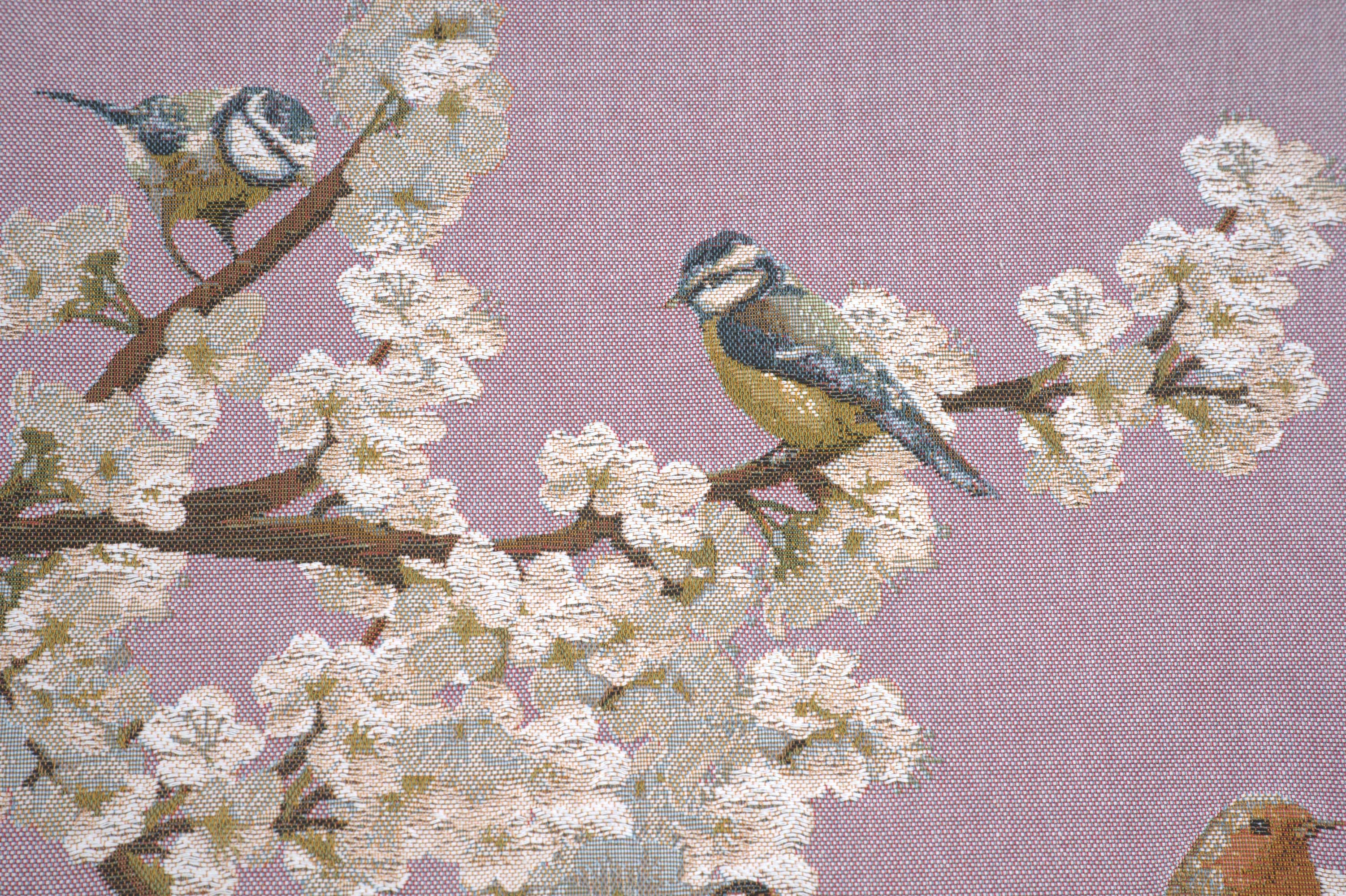 Passerines On Branch Pink  French Tapestry Cushion