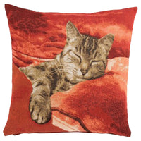 Sleeping Cat Red I French Tapestry Cushion