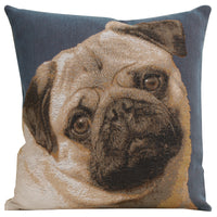 Pugs Face Blue II French Tapestry Cushion