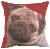 Pugs Face Red  French Tapestry Cushion