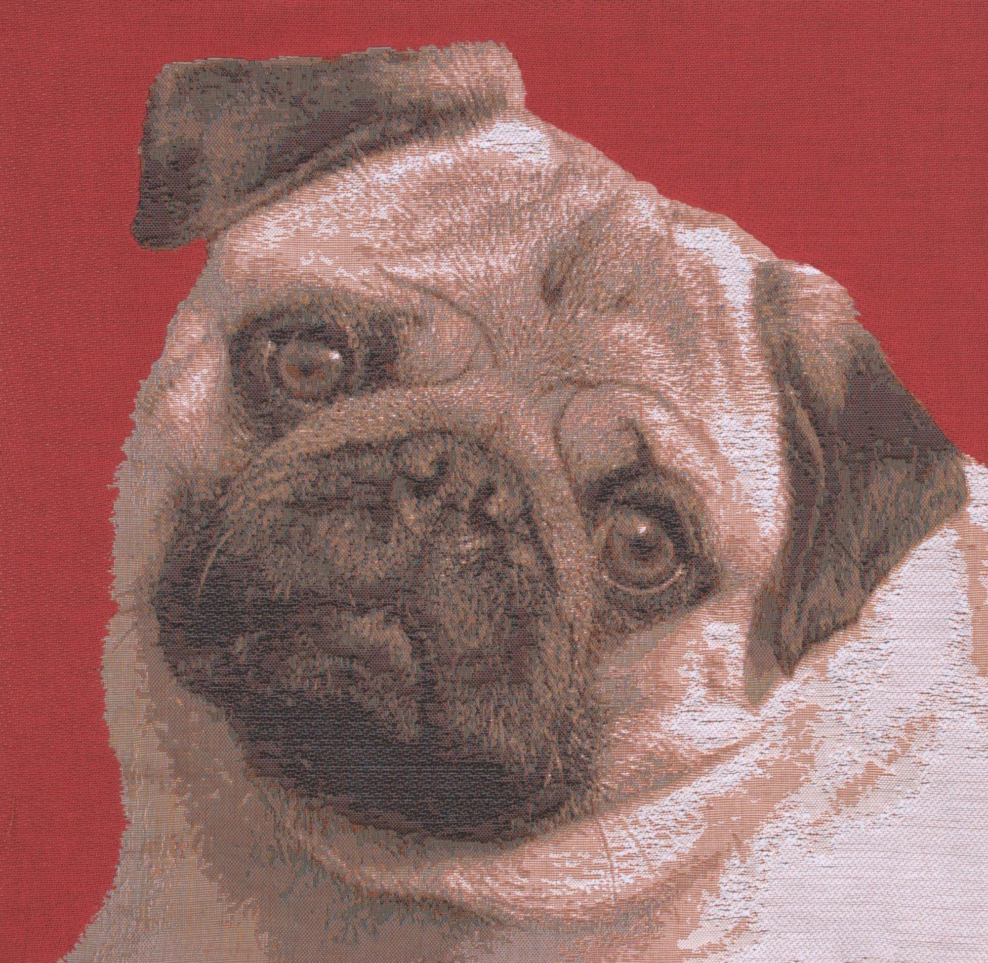 Pugs Face Red I French Tapestry Cushion