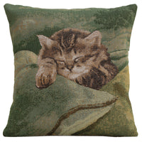 Sleeping Cat Green French Tapestry Cushion