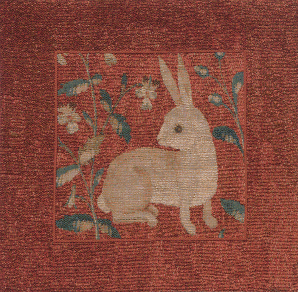 Sitting Rabbit in Red French Tapestry Cushion