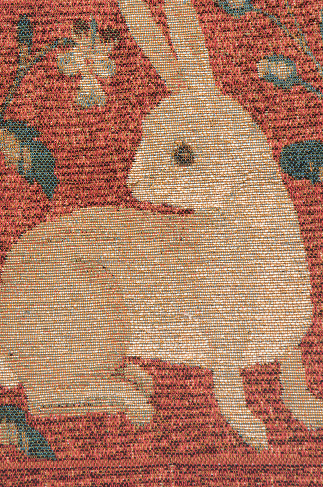 Sitting Rabbit in Red French Tapestry Cushion