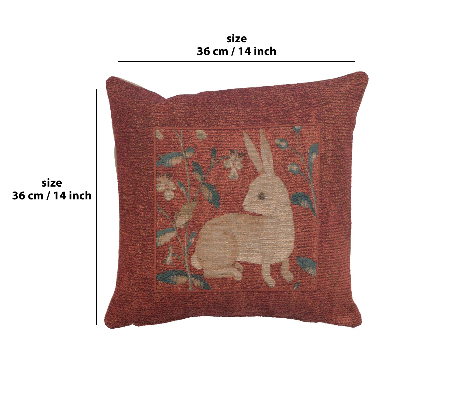 Sitting Rabbit in Red French Tapestry Cushion