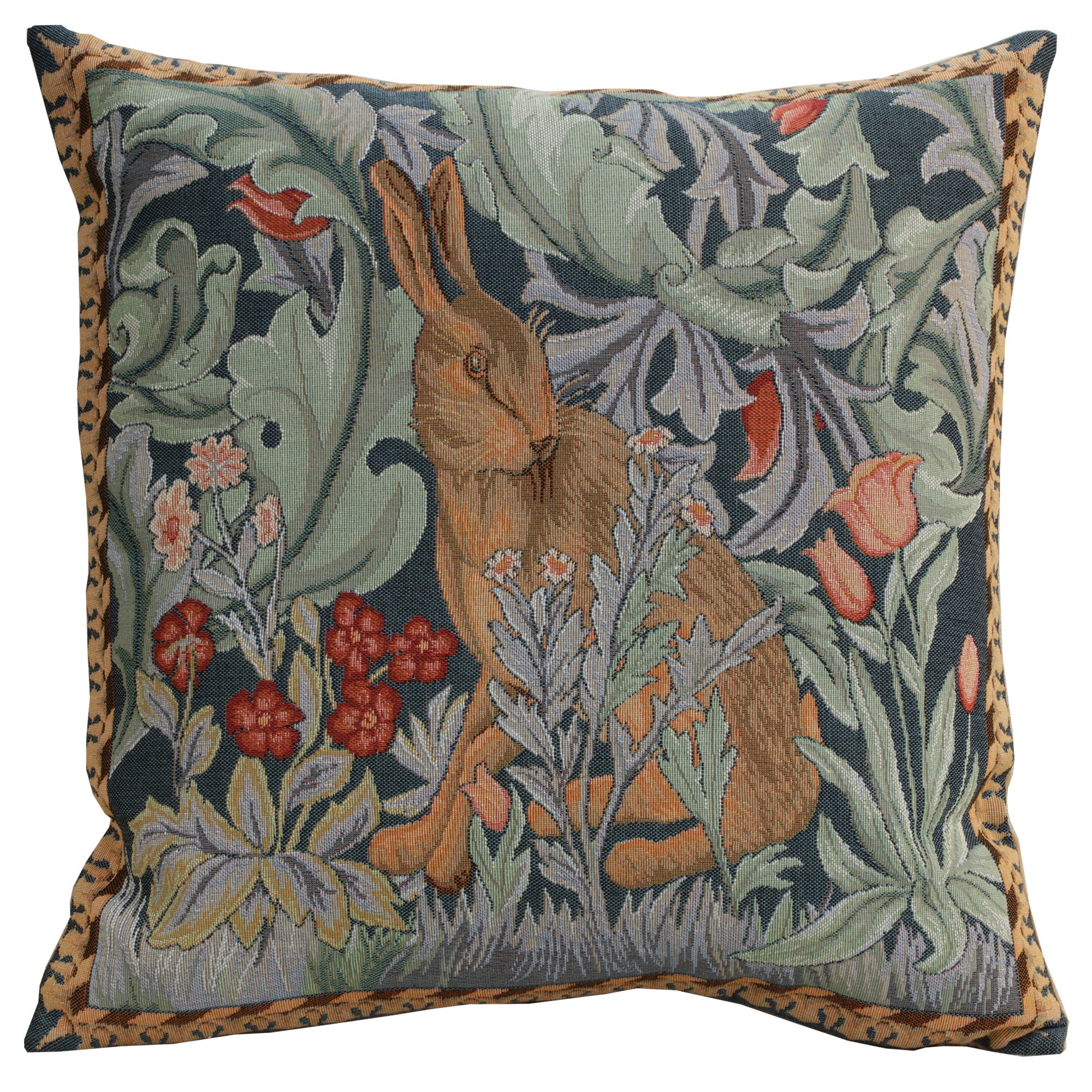 Rabbit as William Morris Left Large French Tapestry Cushion