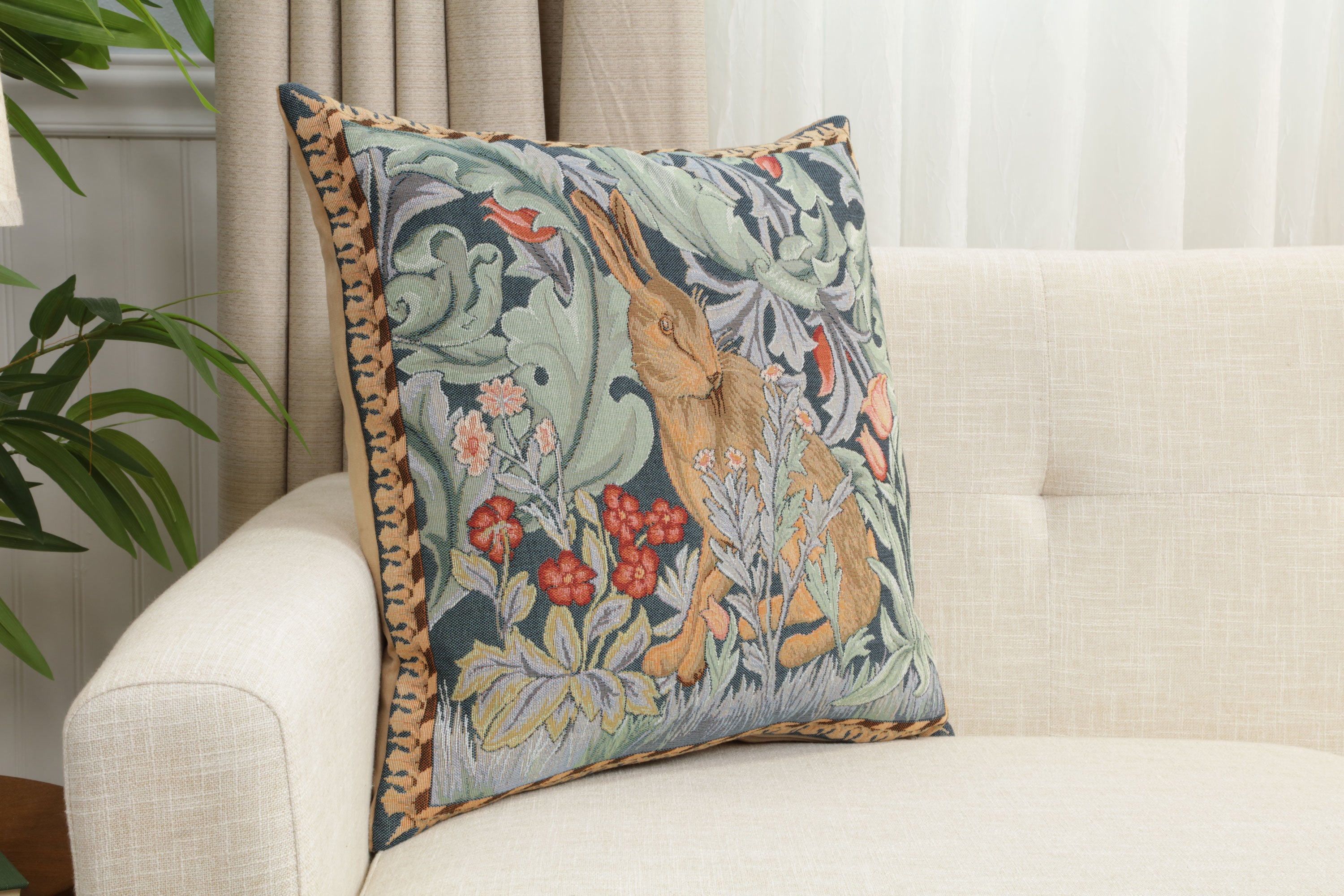 Rabbit as William Morris Left Large French Tapestry Cushion