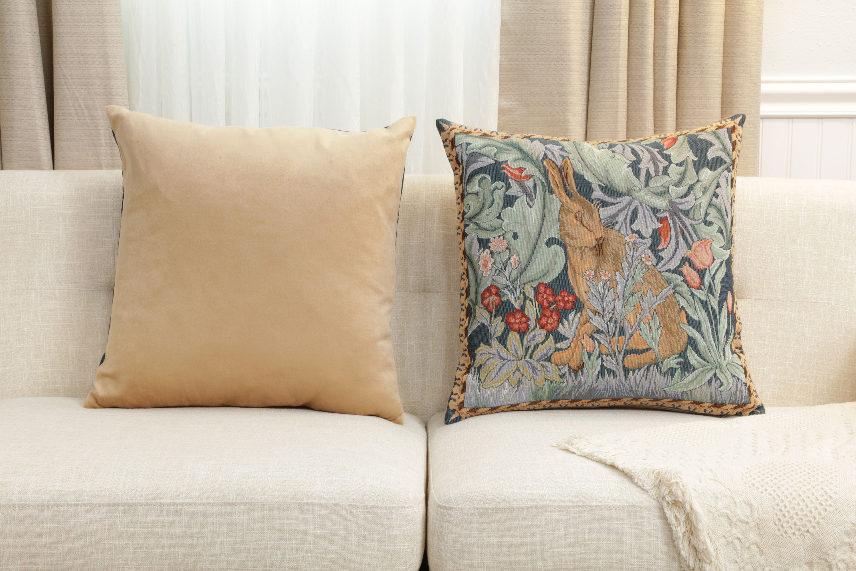 Rabbit as William Morris Left Large French Tapestry Cushion