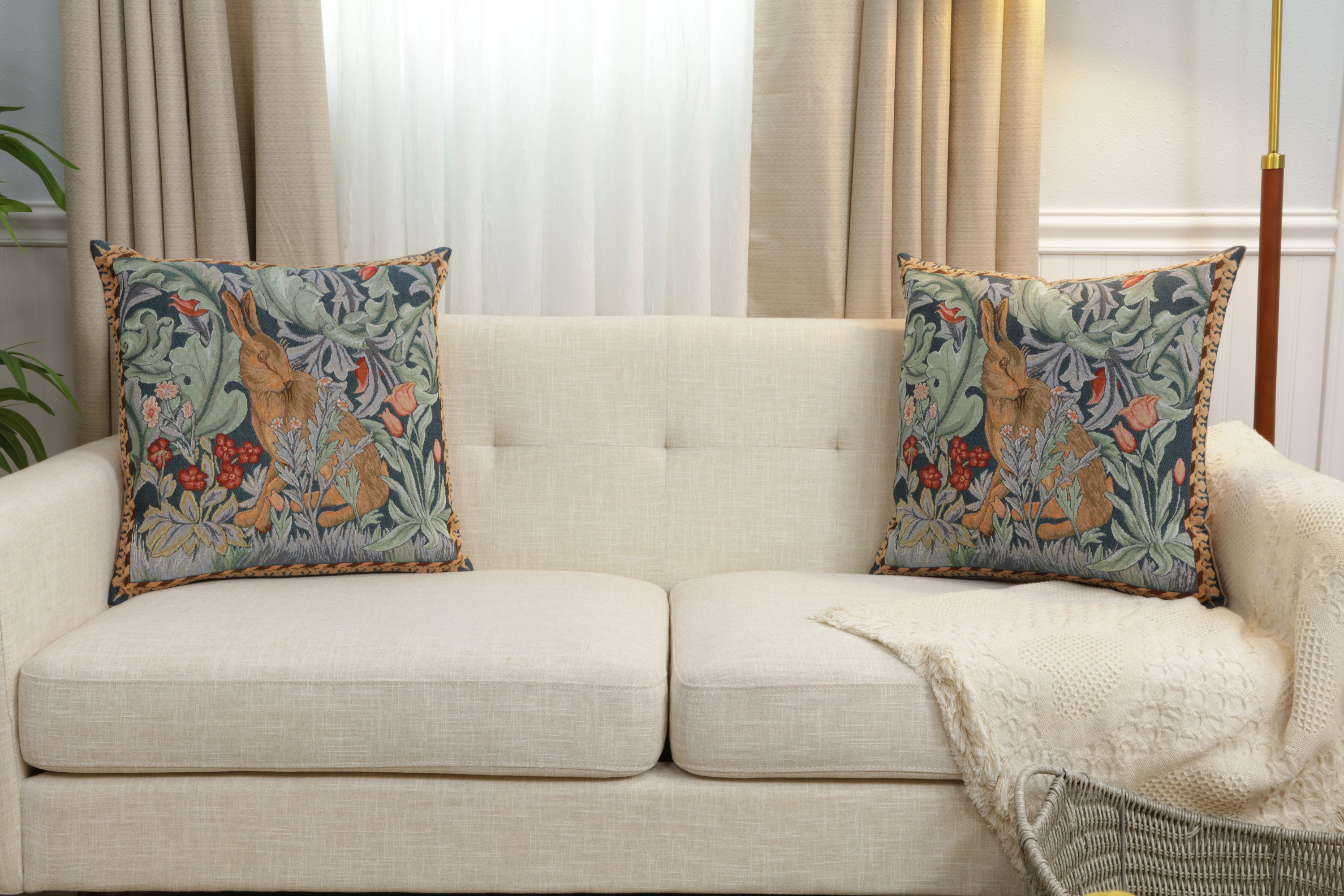 Rabbit as William Morris Left Large French Tapestry Cushion