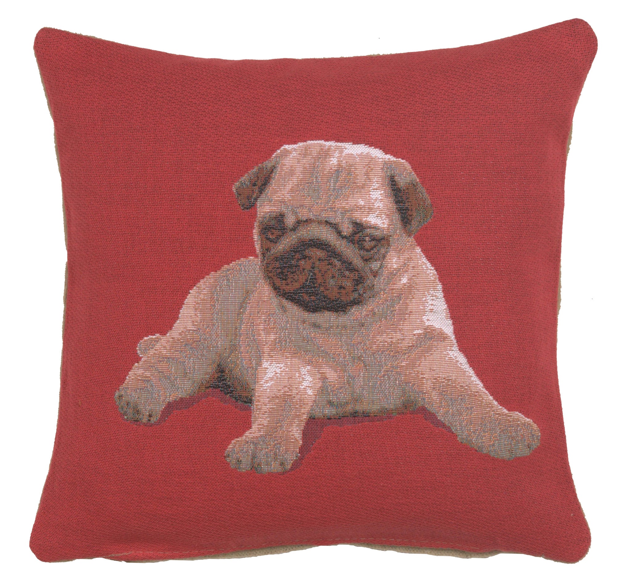 Puppy Pug Red French Tapestry Cushion