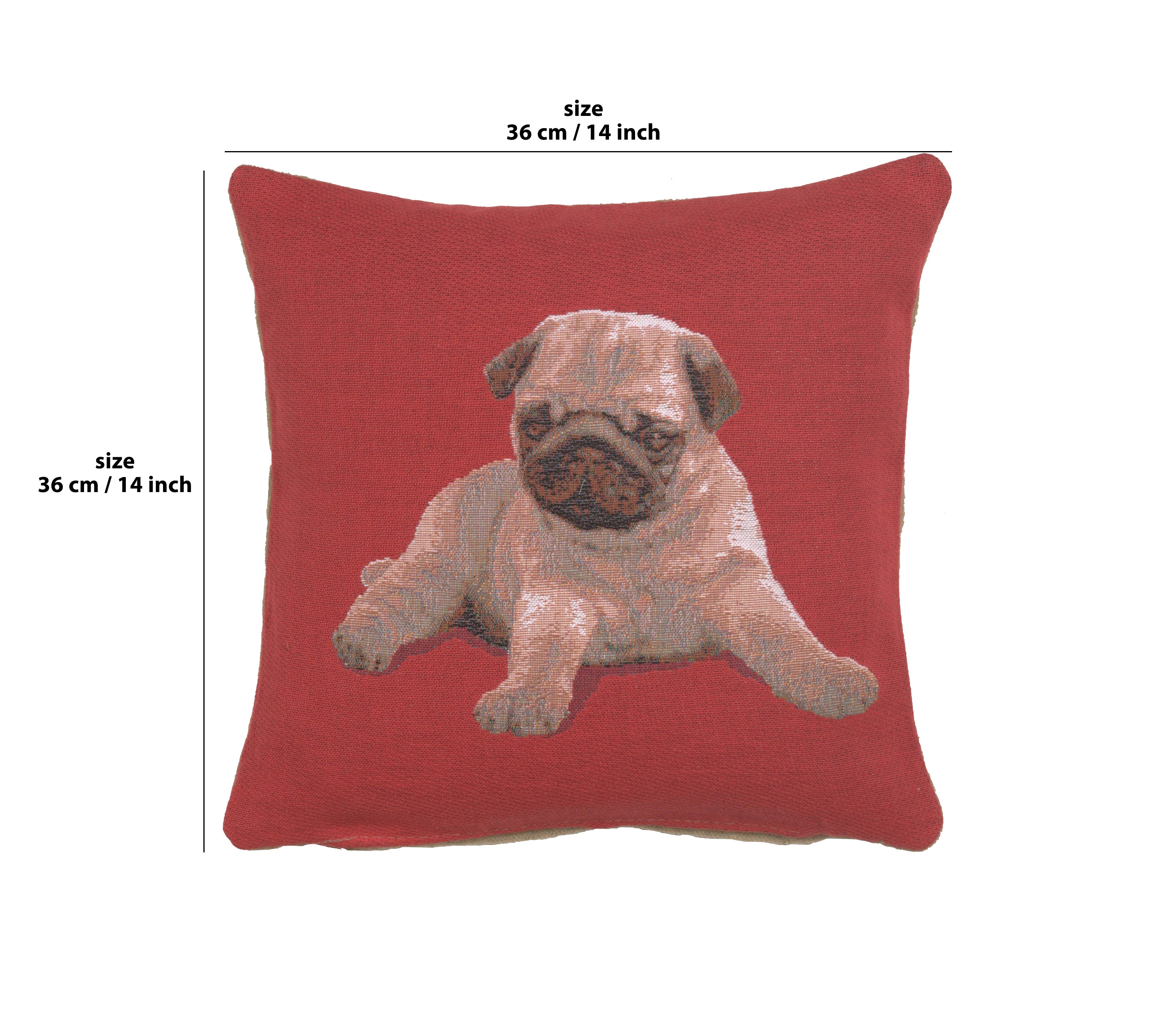 Puppy Pug Red French Tapestry Cushion