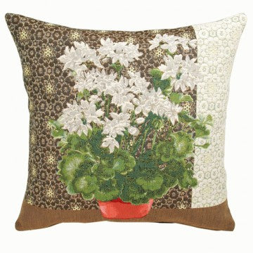 Geranium 1 White French Tapestry Cushion