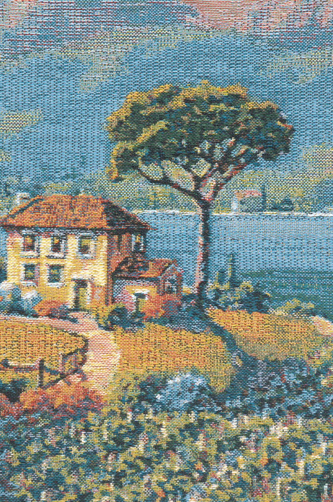 Lakeside Vineyard Left Belgian Tapestry Cushion by Robert Pejman