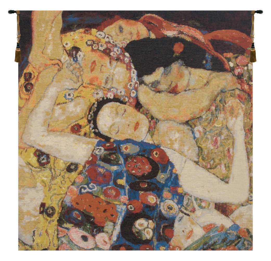 Virgin Klimt Faces Belgian Tapestry Wall Hanging by Gustav Klimt